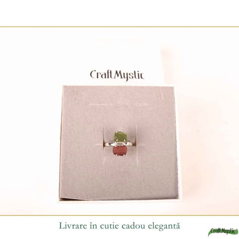 Inel argint 925 cu Moldavit si Granat neuniform, M8.5/58 – curaj si transformare [5]