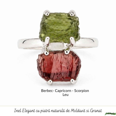 Inel argint 925 cu Moldavit si Granat neuniform, M8.5/58 – curaj si transformare [4]