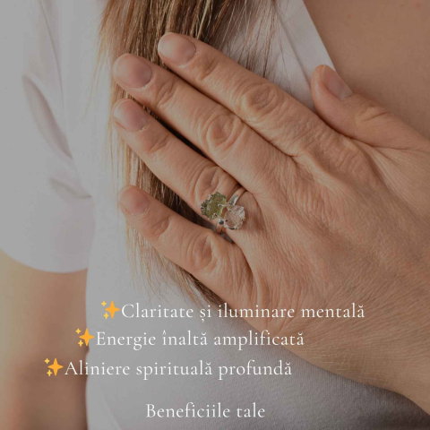 Inel argint 925 cu Moldavit si Herkimer, M7/54 – claritate si transformare profunda [2]