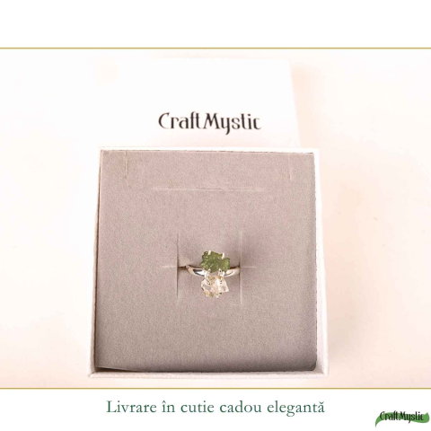 Inel argint 925 cu Moldavit si Herkimer, M7/54 – claritate si transformare profunda [5]