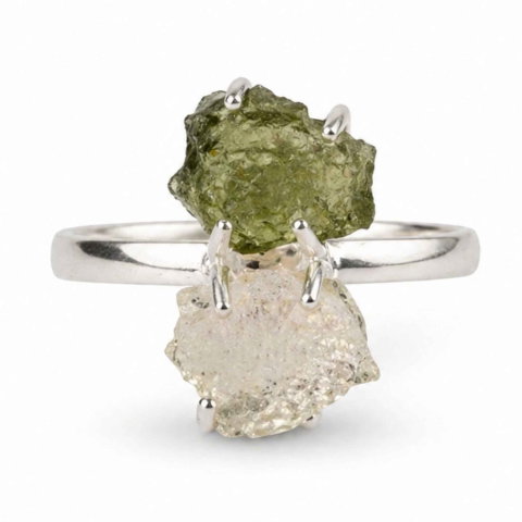 Bijuterii Semiprețioase - Inel argint 925 cu Moldavit si Herkimer, M7/54 – claritate si transformare profunda