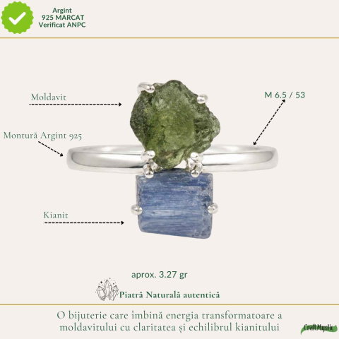 Inel argint 925 cu Moldavit si Kianit albastru, M 6.5/53 – claritate si transformare [3]