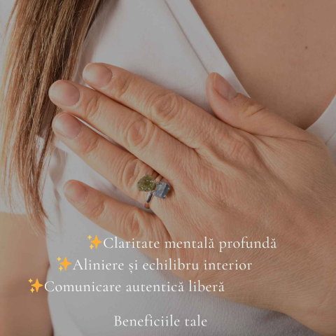 Inel argint 925 cu Moldavit si Kianit albastru, M 6.5/53 – claritate si transformare [2]