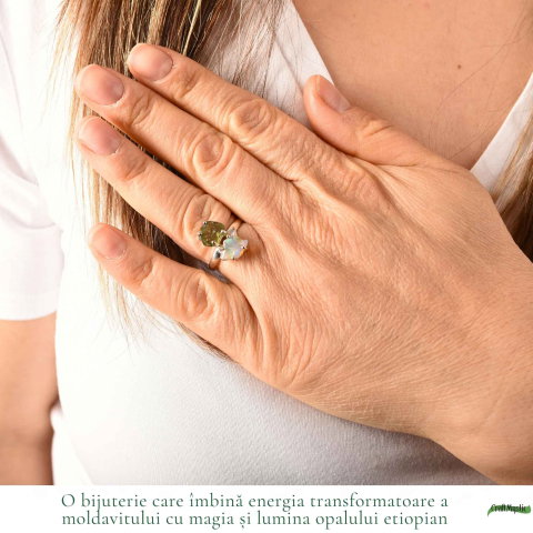 Inel argint 925 cu Moldavit si Opal Etiopian – inspiratie si transformare [1]
