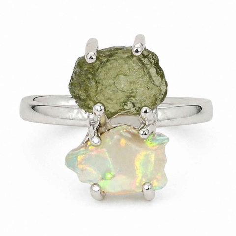 Bijuterii Semiprețioase - Inel argint 925 cu Moldavit si Opal Etiopian – inspiratie si transformare