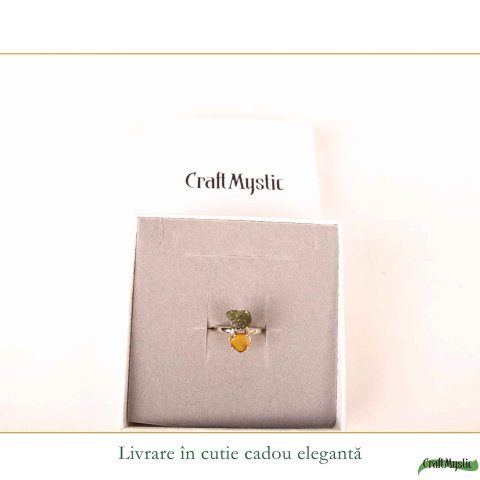 Inel argint 925 cu Moldavit si Chihlimbar – echilibru si energie calda [5]