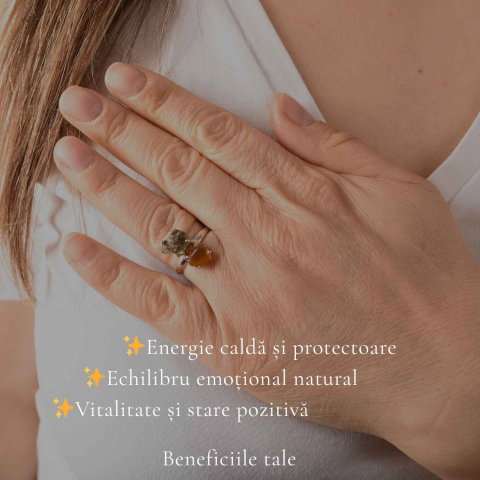 Inel argint 925 cu Moldavit si Chihlimbar – echilibru si energie calda [2]