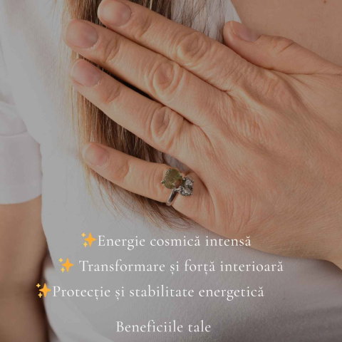 Inel argint 925 cu Moldavit si Meteorit – energie cosmica si transformare [2]
