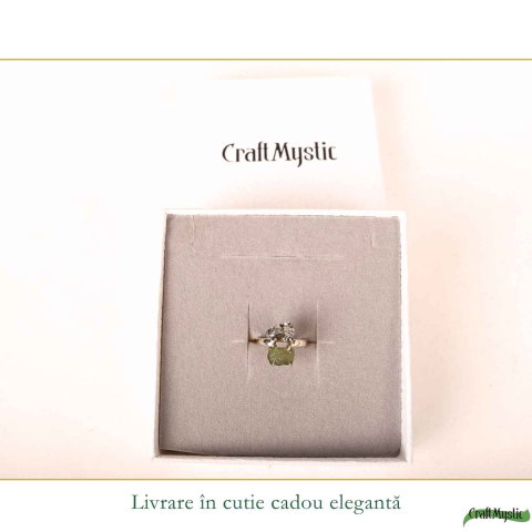 Inel argint 925 cu Moldavit si Meteorit – energie cosmica si transformare [5]