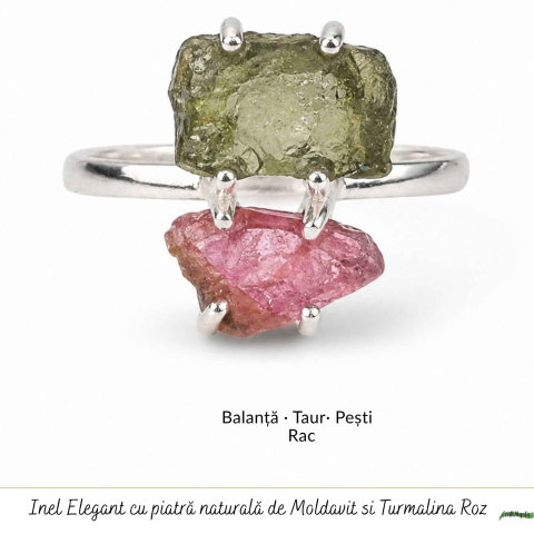 Inel argint 925 cu Moldavit si Turmalina Roz, M6/51.5 – iubire si transformare [4]