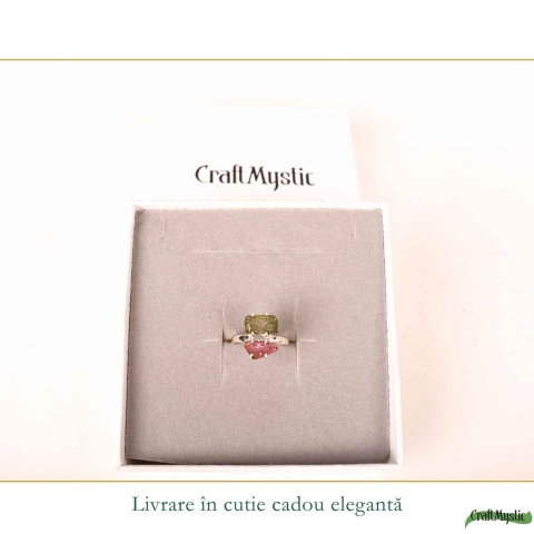 Inel argint 925 cu Moldavit si Turmalina Roz, M6/51.5 – iubire si transformare [5]