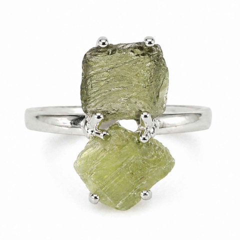 Bijuterii Semiprețioase - Inel argint 925 cu Moldavit si Kianit verde, M6/51.5 – echilibru si transformare