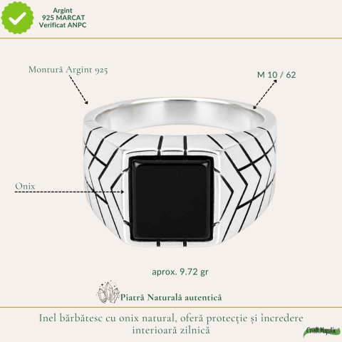 Inel Barbatesc Argint 925 cu Onix Patrat – Protectie si Forta Interioara [3]