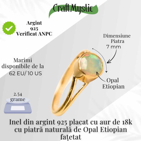Inel Argint 925 placat cu aur 18K cu Opal Etiopian fatetat – Lumină și Magie Interioară [4]
