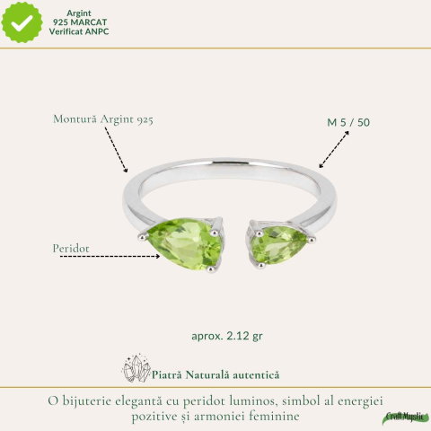 Inel Argint 925 cu Peridot Fatetat Lacrima – Echilibru si Feminitate Naturala [3]