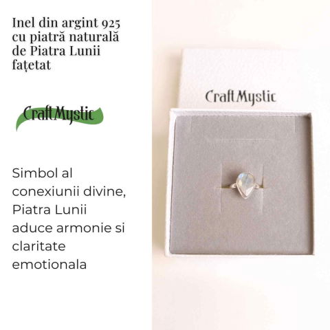 Inel Argint 925 cu Piatra Lunii Fatetata in Forma de Lacrima – Intuitie si Echilibru Emotional [2]