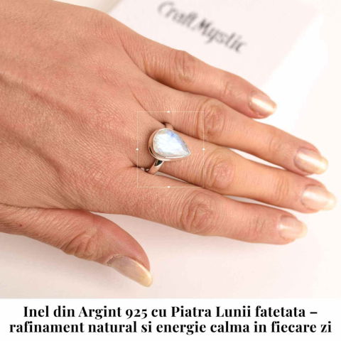 Inel Argint 925 cu Piatra Lunii Fatetata in Forma de Lacrima – Intuitie si Echilibru Emotional [1]