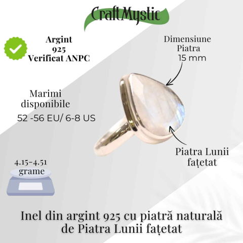Inel Argint 925 cu Piatra Lunii Fatetata in Forma de Lacrima – Intuitie si Echilibru Emotional [4]