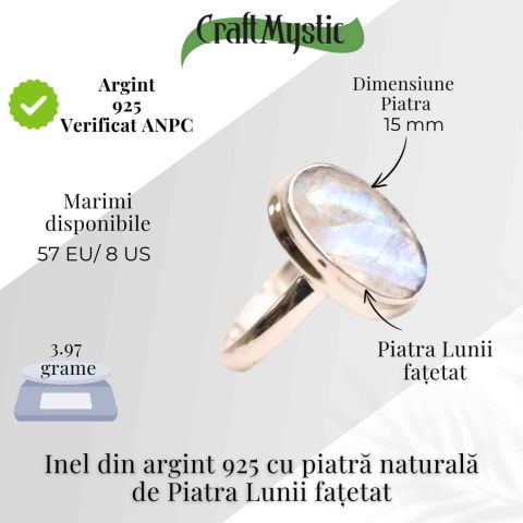 Inel Argint 925 cu Piatra Lunii Fatetat Ovala – Intuitie si Echilibru Emotional [4]