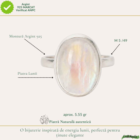 Inel Argint 925 cu Piatra Lunii Ovala – Intuitie, Armonie si Eleganta Naturala [3]