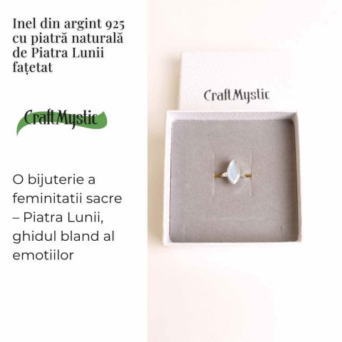 Inel Argint 925 cu Piatra Lunii Fatetata Marquise – Lumina Intuitiei si Echilibrului Interior [2]