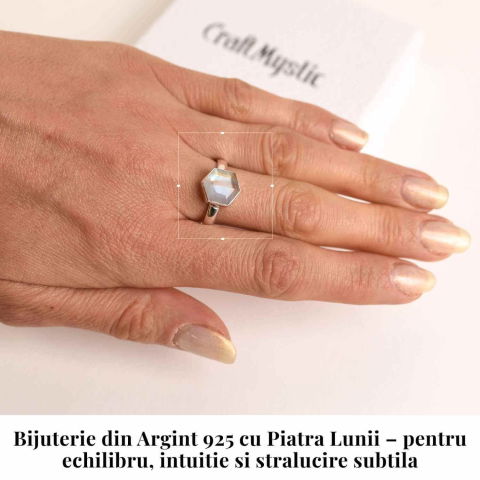 Inel Argint 925 cu Piatra Lunii Fatetata Hexagon – Intuitie si Feminin Sacru [1]