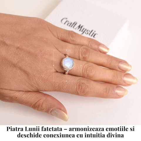 Inel Argint 925 cu Piatra Lunii Fatetata Rotunda – Claritate Emotionala si Energie Feminina [1]