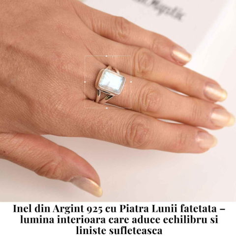 Inel Argint 925 cu Piatra Lunii Fatetata Dreptunghiulara – Echilibru Emotional si Claritate Interioara [1]