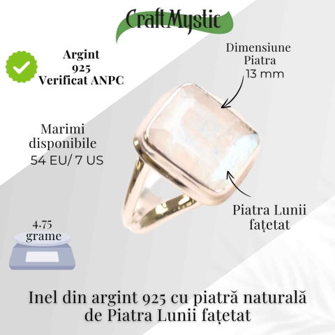 Inel Argint 925 cu Piatra Lunii Fatetata Dreptunghiulara – Echilibru Emotional si Claritate Interioara [3]