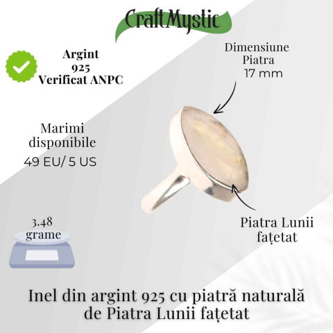 Inel Argint 925 cu Piatra Lunii Fatetata Marquise – Lumina Intuitiei si Echilibrului Interior [4]