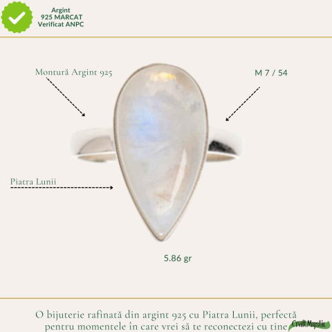 Inel Argint 925 cu Piatra Lunii Lacrimă – Echilibru Emoțional si Intuitie [3]