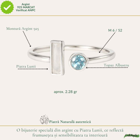 Inel Argint 925 cu Piatra Lunii si Topaz Alb – Echilibru si Claritate Interioara [3]