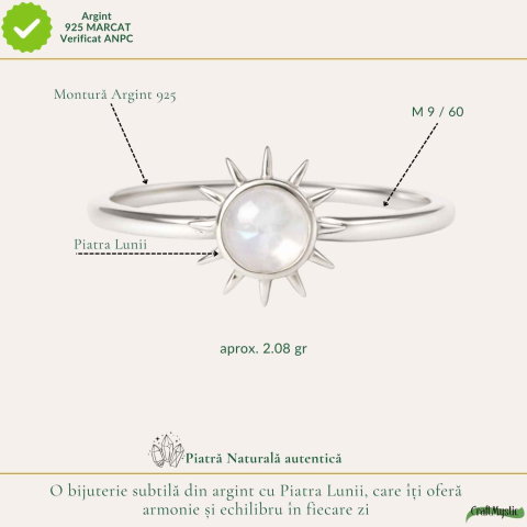 Inel Argint 925 cu Piatra Lunii si Soare – Feminitate si Echilibru Interior [3]