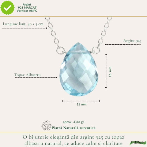 Colier argint 925 cu topaz albastru lacrima – calm si claritate interioara [3]