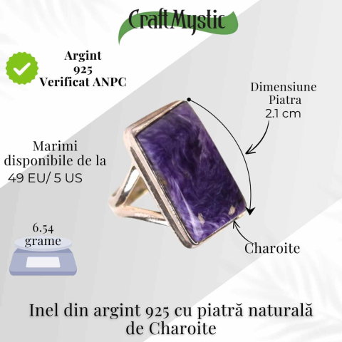 Inel argint 925 cu piatra naturala Charoite dreptunghi – Claritate si Transformare [4]