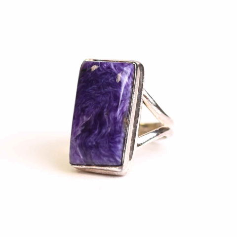 Bijuterii Semiprețioase - Inel argint 925 cu piatra naturala Charoite dreptunghi – Claritate si Transformare