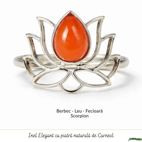 Inel argint 925 cu piatra naturala de Carneol model floare de lotus – Energie si incredere feminina [4]