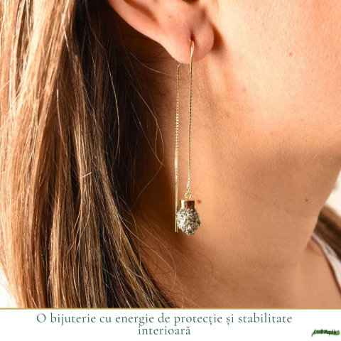 Cercei argint 925 aur 18K cu Pirita bruta – protectie si energie de prosperitate [1]