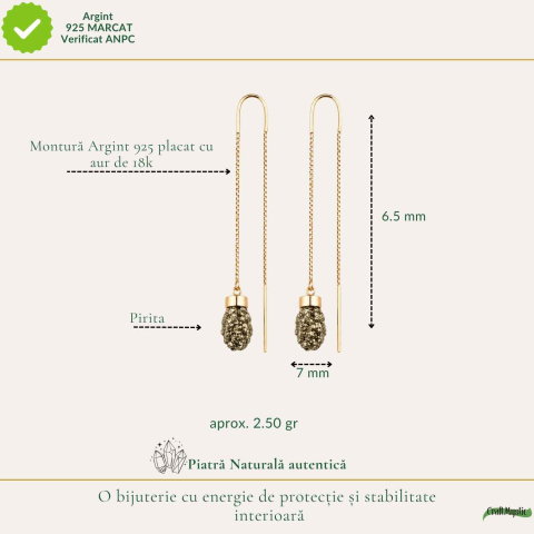 Cercei argint 925 aur 18K cu Pirita bruta – protectie si energie de prosperitate [3]