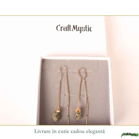 Cercei argint 925 aur 18K cu Pirita bruta – protectie si energie de prosperitate [5]