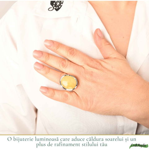 Inel Argint 925 cu Chihlimbar Galben Natural Oval – Lumina Calda si Eleganta Naturala [1]