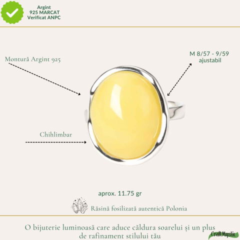 Inel Argint 925 Oval cu Chihlimbar Galben Natural – Energie Solara si Eleganta [3]