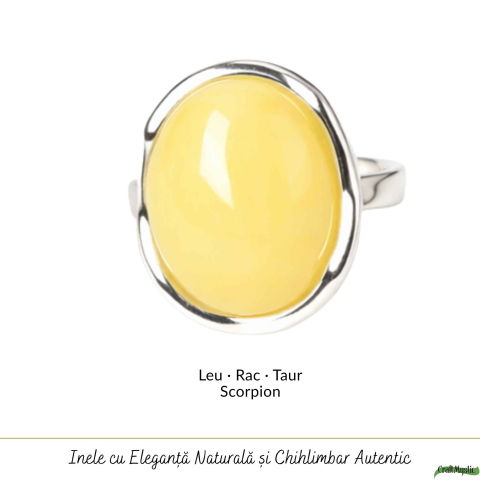 Inel Argint 925 Oval cu Chihlimbar Galben Natural – Energie Solara si Eleganta [4]