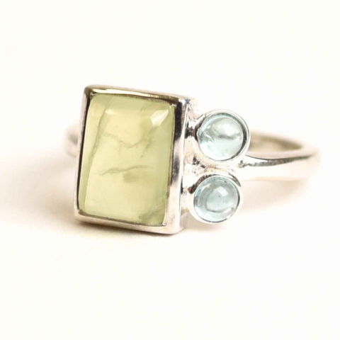 Fecioara - Inel Argint 925 cu Prehnite si Apatit Albastru – Claritate si Armonie Interioara