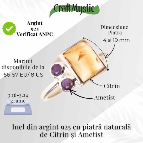 Inel argint 925 cu Citrin si Ametist – Echilibru si Claritate Interioara [4]