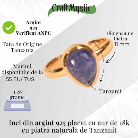 Inel Argint 925 cu Tanzanit in Forma de Lacrima  Marime 55 (EU) / 7 (US)– Transformare si Claritate Spirituala [3]