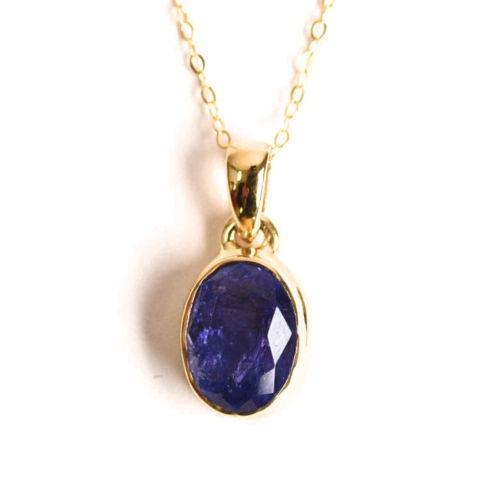 Tip Cristal - Colier Argint 925 Placat cu Aur 18K si Tanzanit Fatetat Oval – Claritate Spirituala si Transformare Interioara