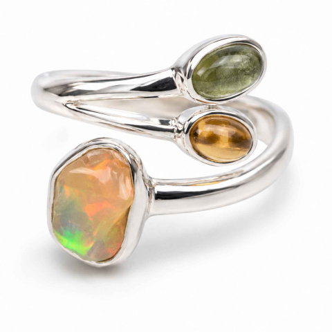 Kianit Verde - Inel Argint 925 cu Opal, Citrin si Kianit Verde – Prosperitate si Echilibru
