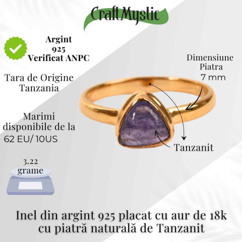 Inel Argint 925 cu Tanzanit Triunghiular Marime 62 (EU) / 10 (US) – Protectie si Evolutie Spirituala [3]
