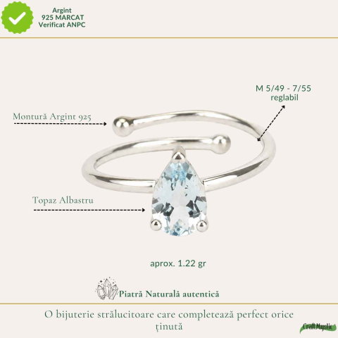 Inel argint 925 cu Topaz Albastru forma de lacrima – delicatete si claritate interioara [3]